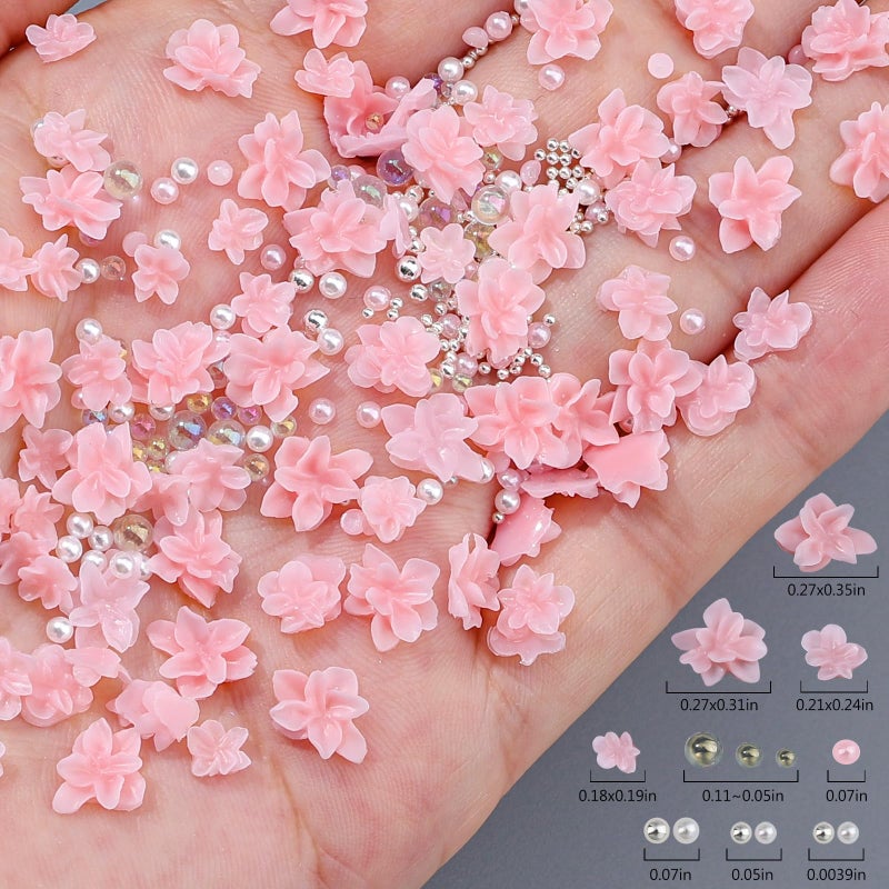 editTime 3D Flower Nail Charms for Nail Art,3D Flowers for Nails with Round Peals and Bubble Beads,Cute Resin Nail Art Charms for Nails DIY (Flowers-Dark Pink) - Image 3